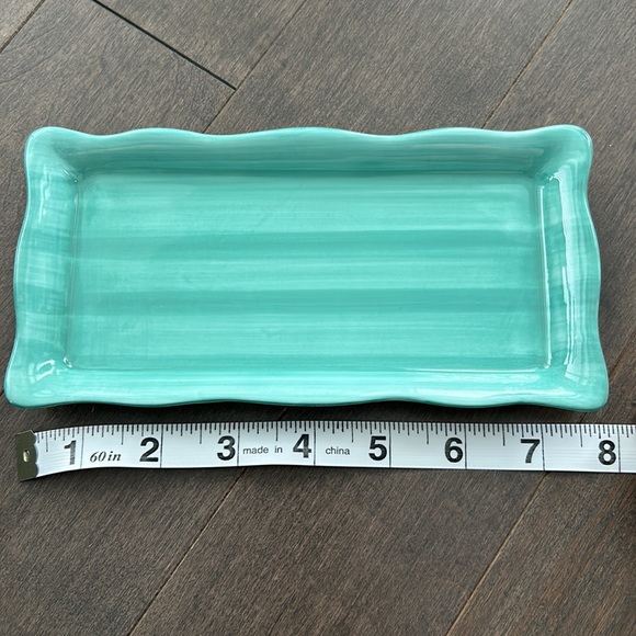 ANTHROPOLOGIE Turquoise Green Ceramic Dish Bundle, Scalloped Tray Egg Holder - Picture 9 of 11